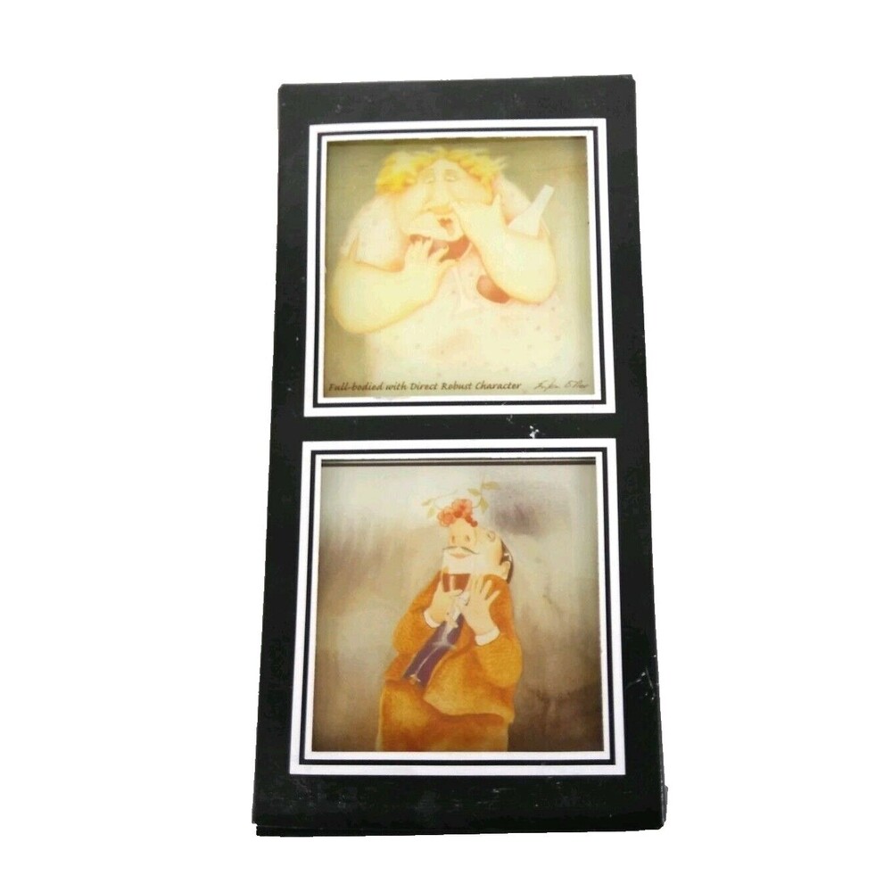 Vintage Coaster Art Wine Drinkers Set of Four Glass Sculpted Barware Coasters